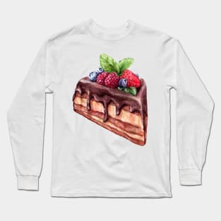 Piece of chocolate cake with berry Long Sleeve T-Shirt